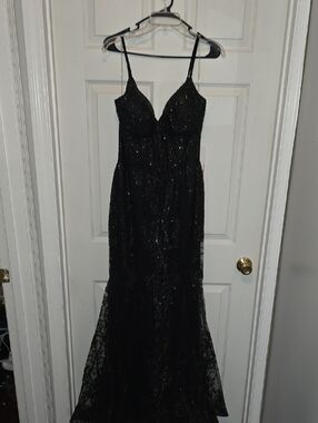Black Sequin Lace Evening Gown